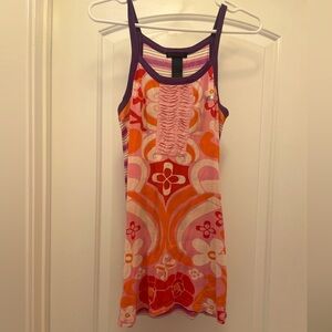 Custo floral and striped cotton tank top